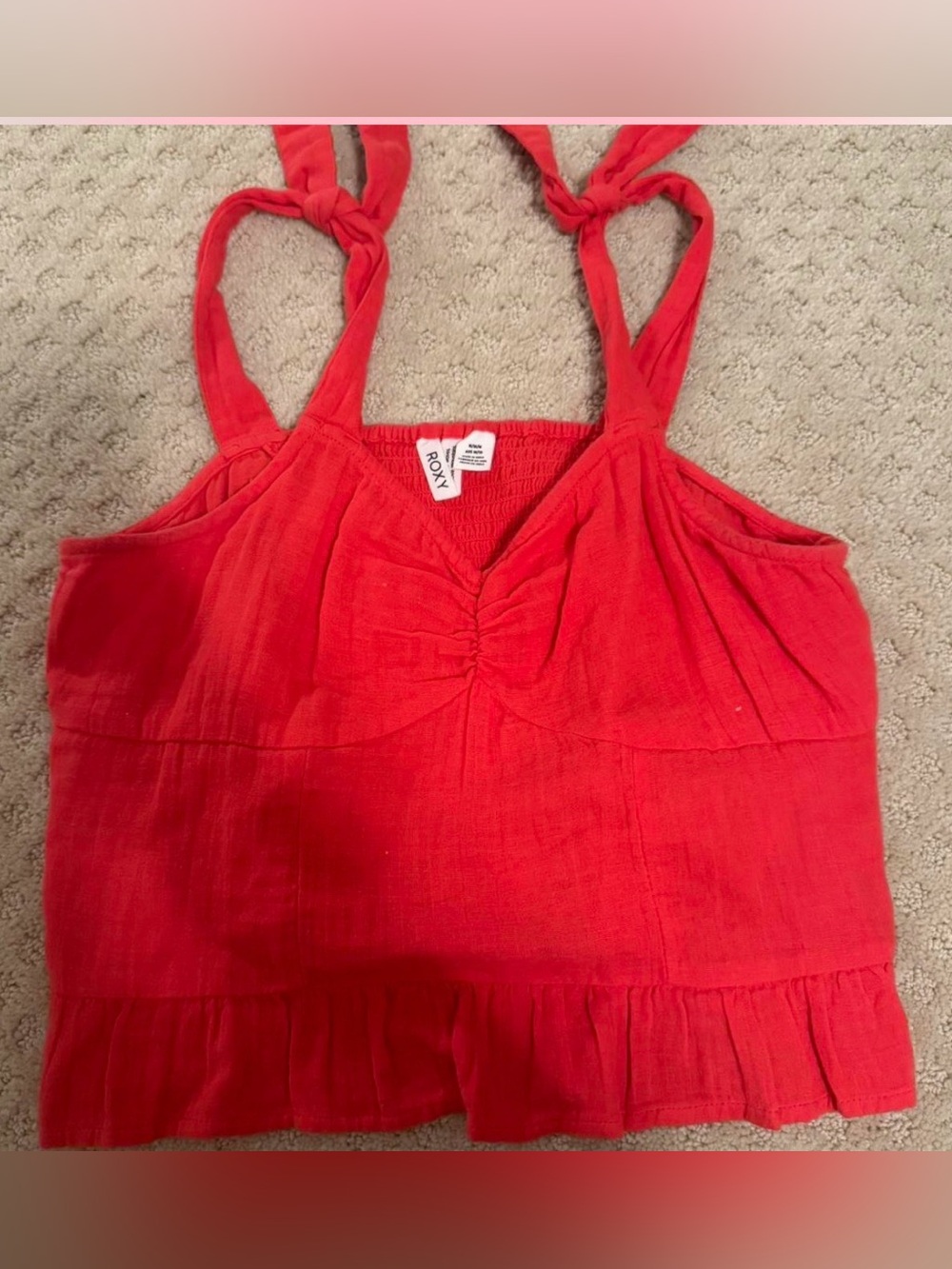 Roxy Bright Red Tie-Shoulder Ruffle Tank size medium